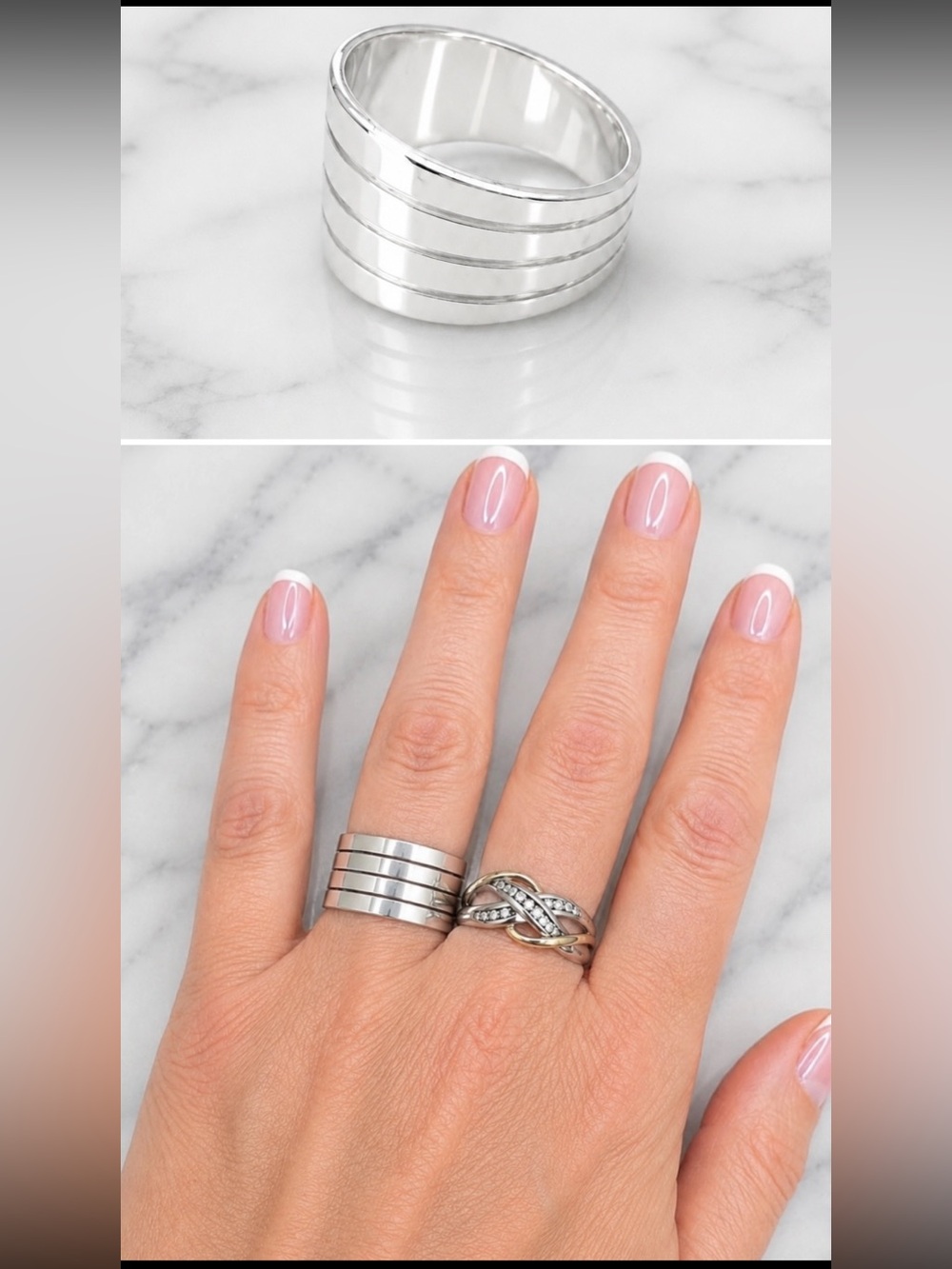 Vintage SZ 5.75 Pleated Multi-Groove Sterling Silver 925 Contemporary Band Ring